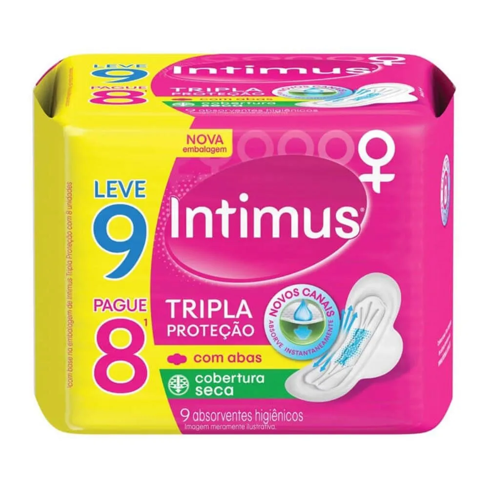 Absorvente Intimus Tripla Proteção Com Abas Seca Leve 9 Pague 8