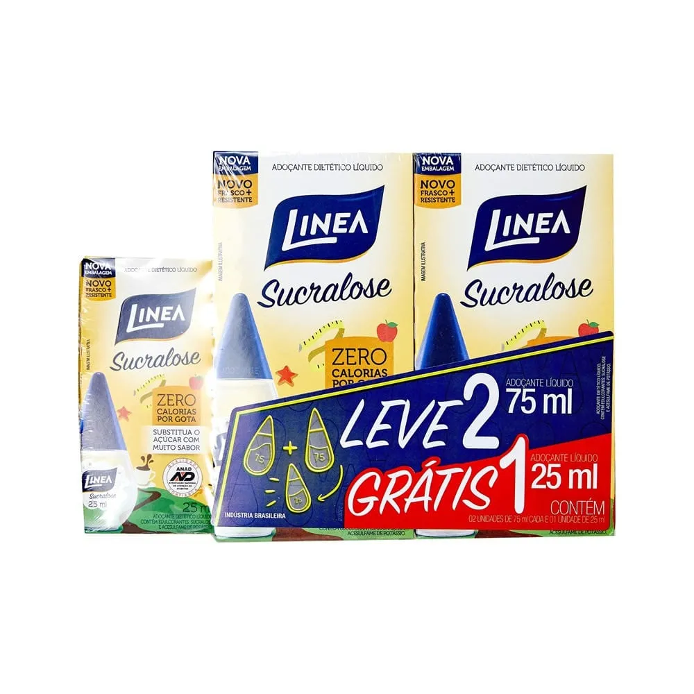 Adoçante Liquido Linea Sucralose C/2 75ml + 25ml Grátis Kit