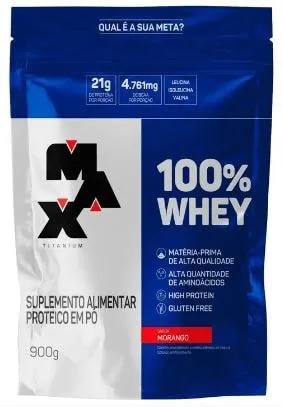 Whey Protein 100% Max Titanium Morango Refil 900g