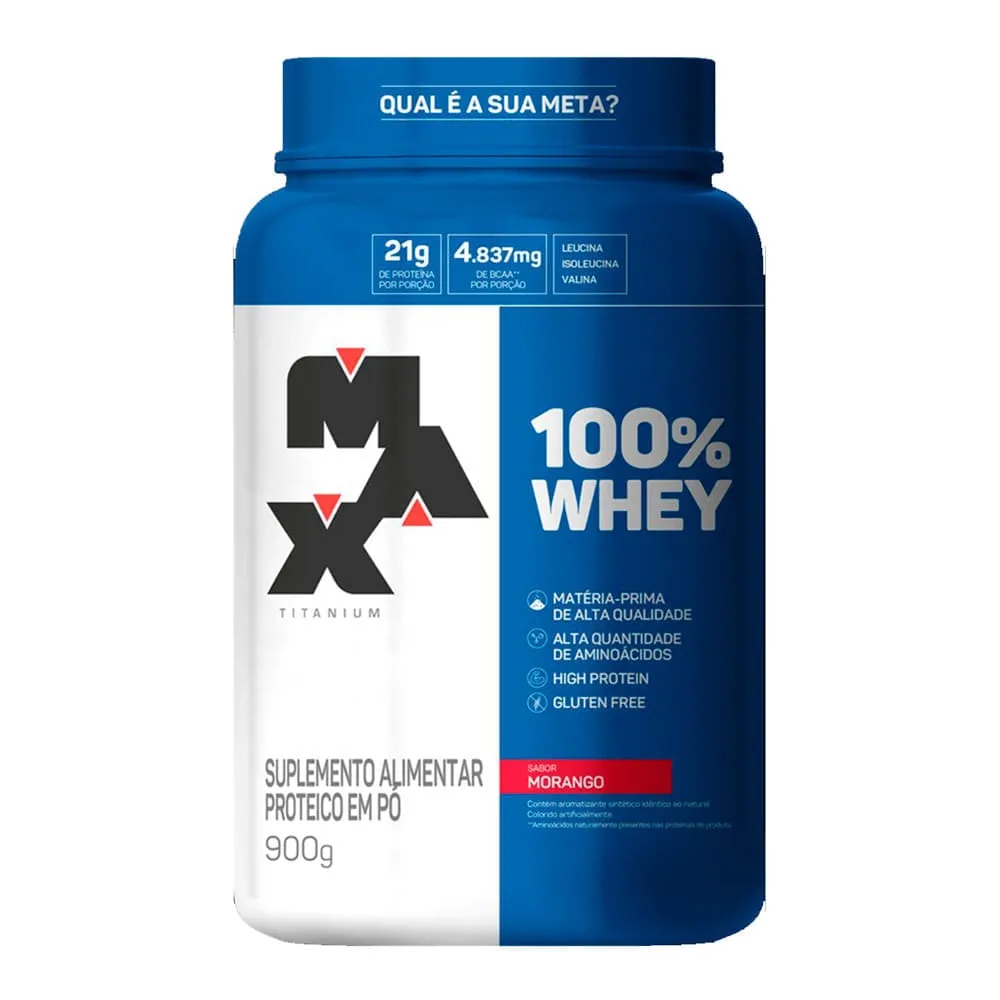 Whey Protein 100% Max Titanium Morango 900g