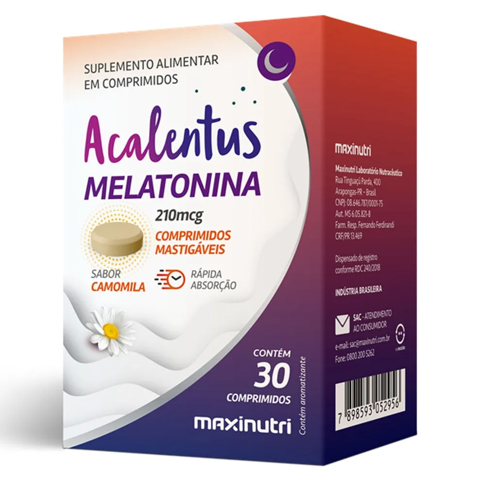 Acalentus Melatonina Maxinutri Camomila 30 Cáps Mastigáveis