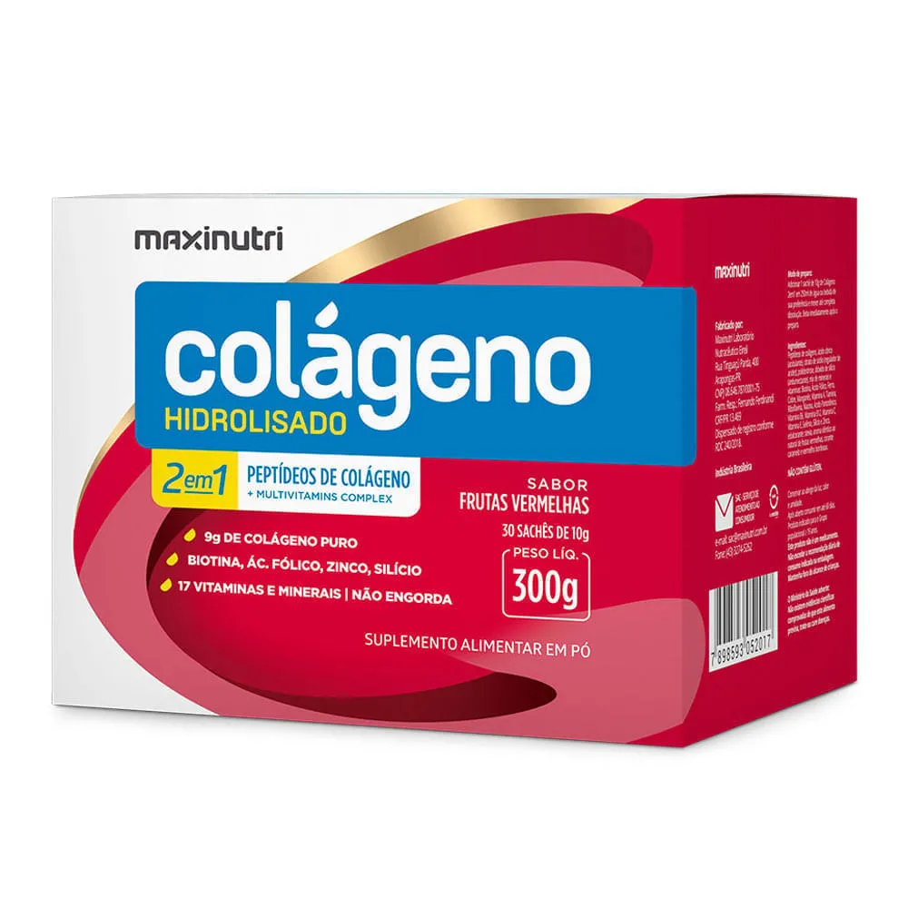 Colágeno Hidrolisado 2 em 1 Frutas Verm Maxinutri 30 sachês