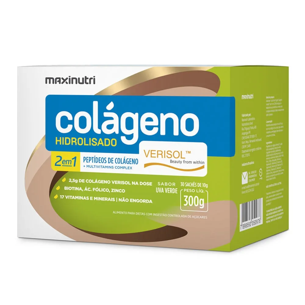 Colágeno Hidrolisado Verisol 2 em 1 Uva Verde Maxinutri 30 sachês