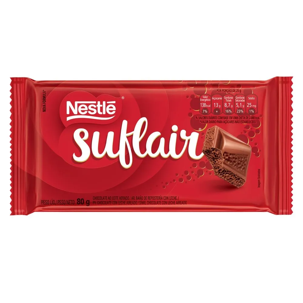 Suflair Barra de Chocolate ao Leite Aerado Nestlé 80g