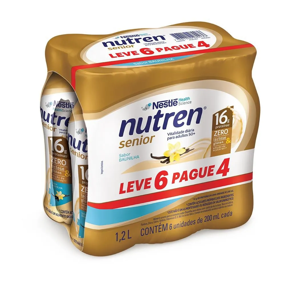 Kit Suplemento Alimentar Nutren Senior Baunilha 6 unidades de 200ml