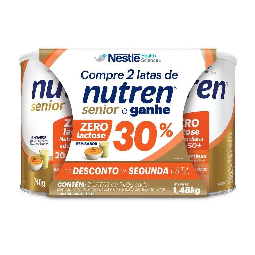 Kit Suplemento Alimentar Nutren Senior Zero Lactose Sem Sabor 740g + 740g