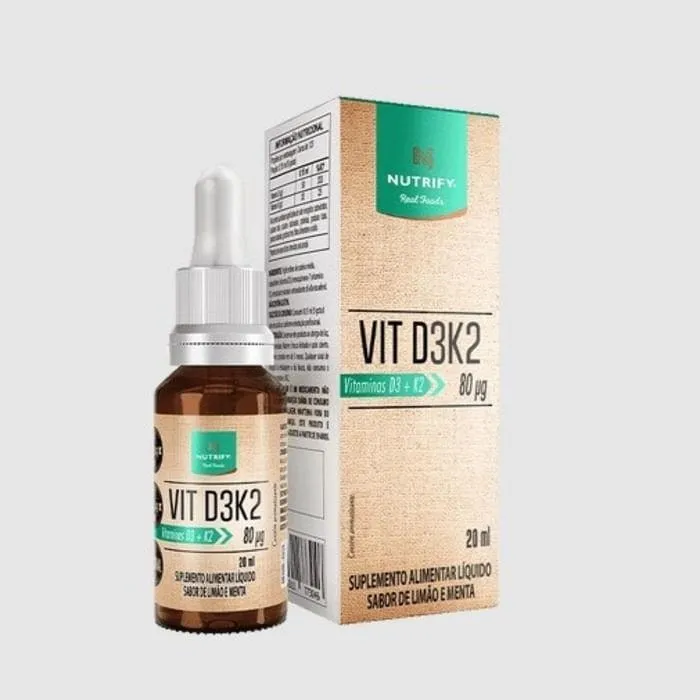 Vit D3K2 Vitamina D+K Gotas Sabor Limão e Menta Nutrify 20ml