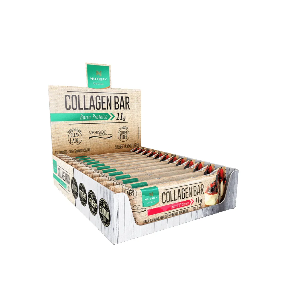 Barra de Proteína Colágeno Collagen Bar Cheesecake de Frutas Vermelhas Nutrify 10x50g