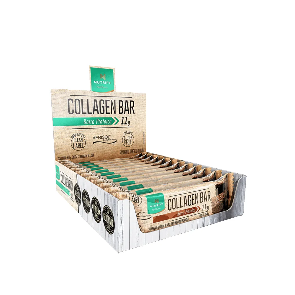 Barra de Proteína Colágeno Collagen Bar Brownie de Chocolate Nutrify 10x50g