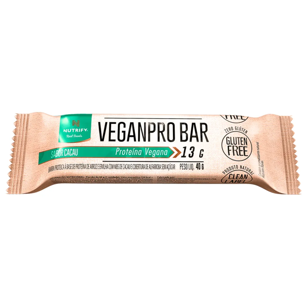 Barra de Proteína Vegetal VeganPro Bar Cacau Nutrify 10x40g