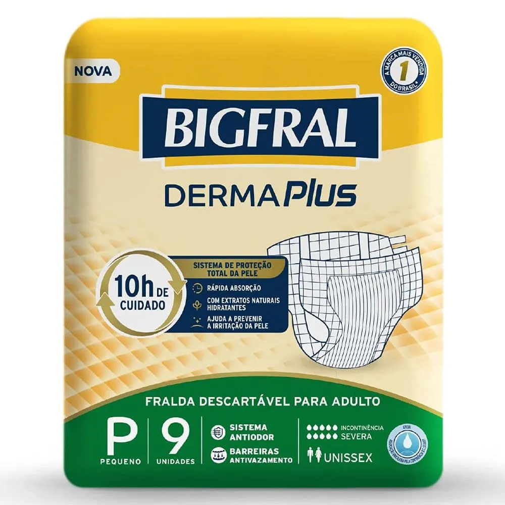 Fralda Geriátrica Adulto Bigfral Derma Plus P 9 unidades