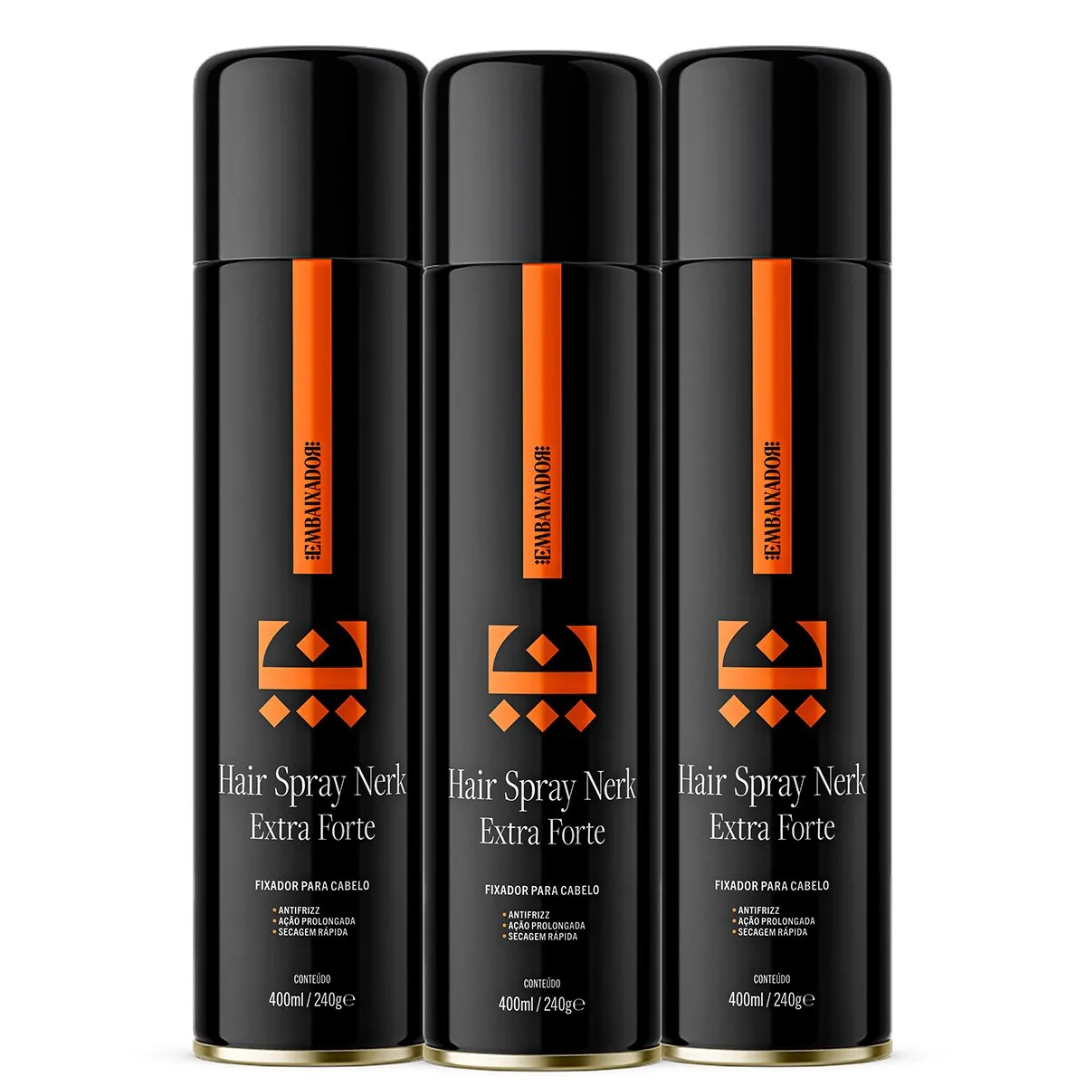 Kit 03 Hair Spray para Cabelo Nerk Extra Forte Embaixador 400ml