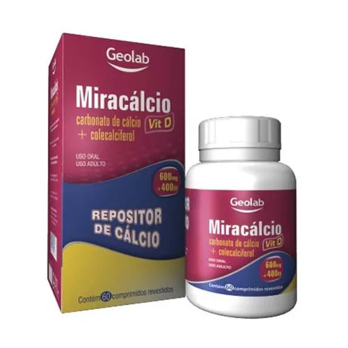 MIRACALCIO VIT D 600MG+400UI FR 60 COMP REV CARBONATO DE CALCIO+COLECALCIFEROL GEOLAB OUTROS