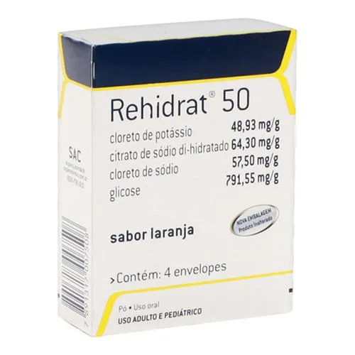 Rehidrat 50 4 Envelopes Pó para Suspensão Oral Sabor Laranja