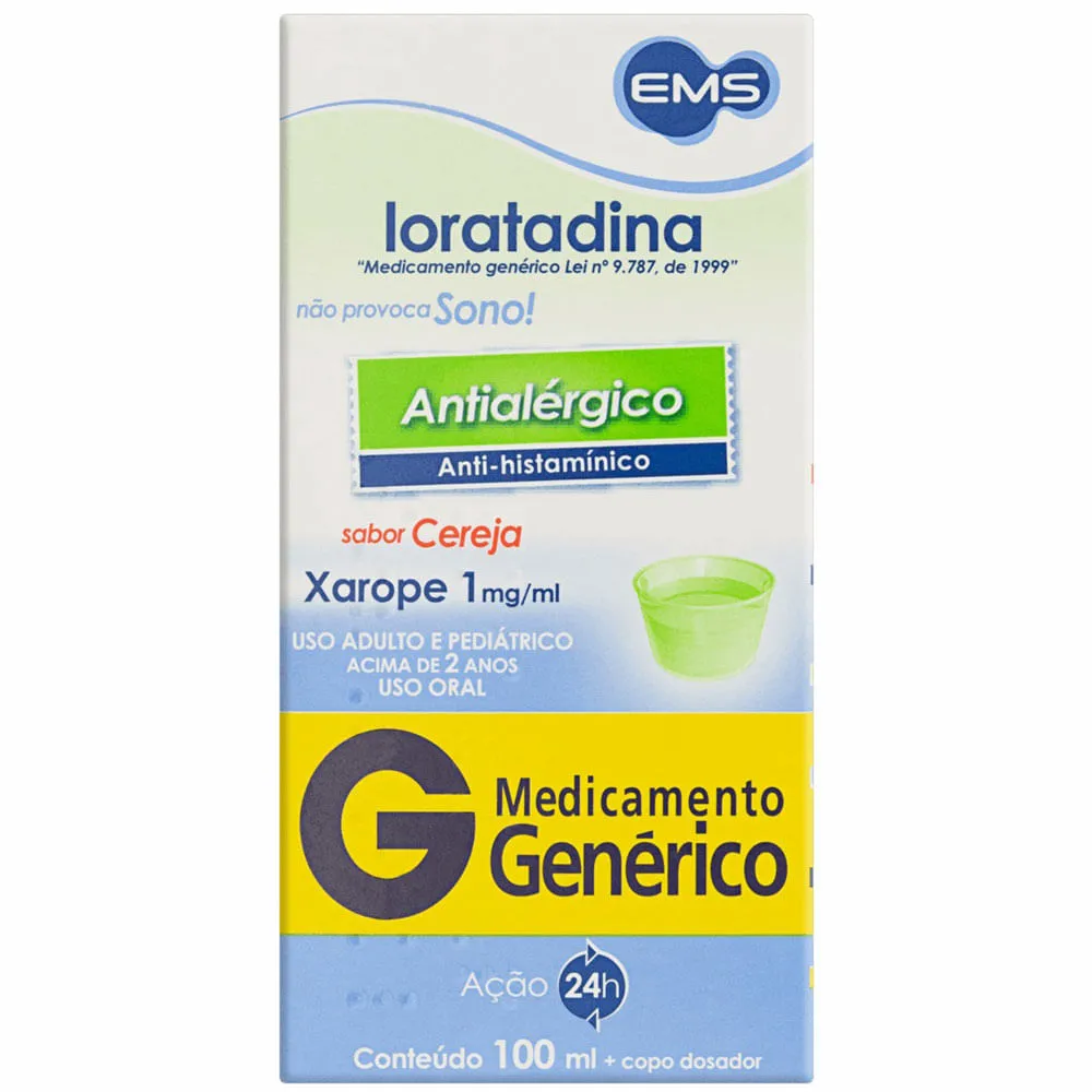 Loratadina 1mg/ml 100ml Xarope Sabor Cereja EMS