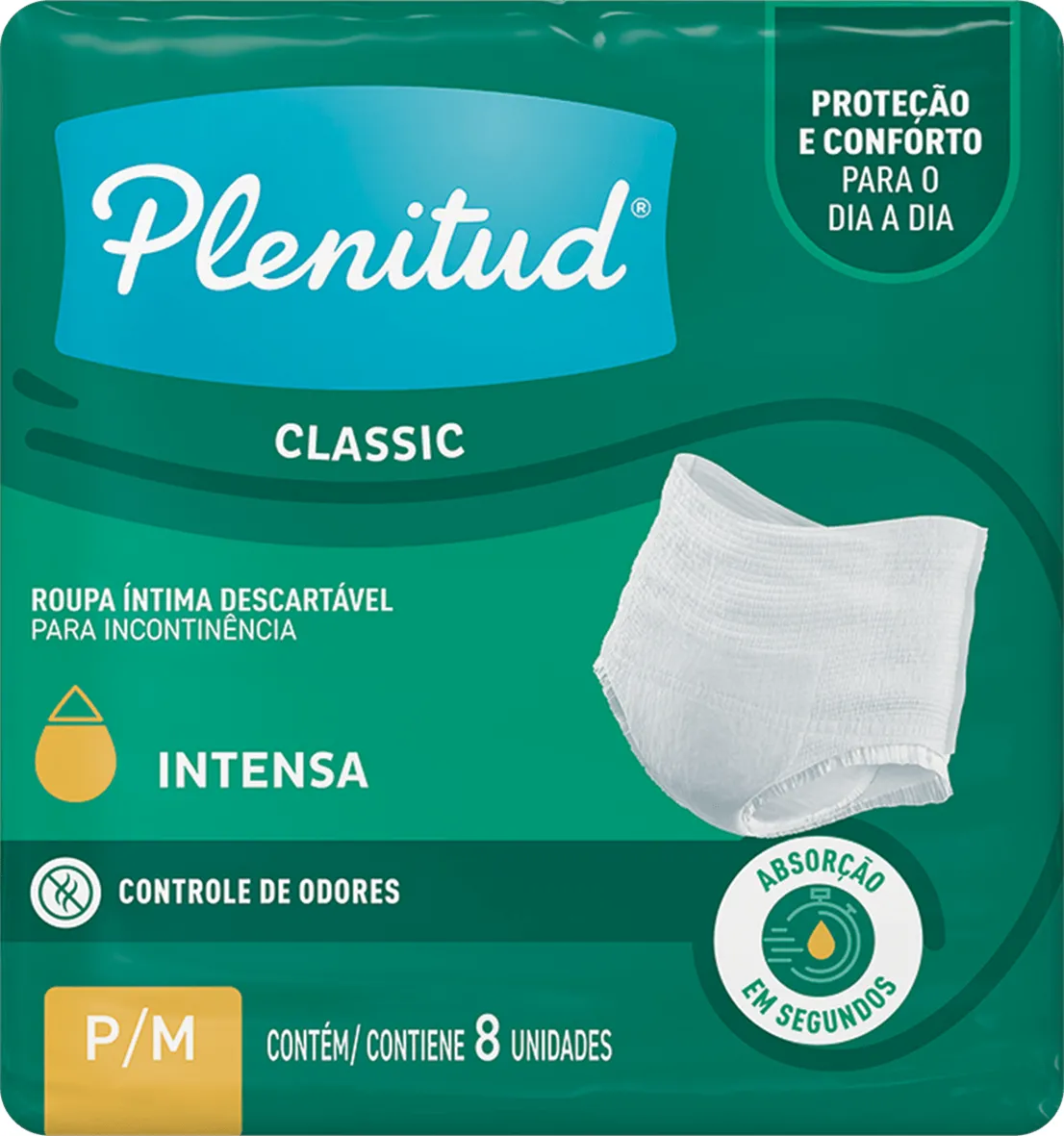 Roupa íntima Plenitud Classic unissex P/M 8 unidades