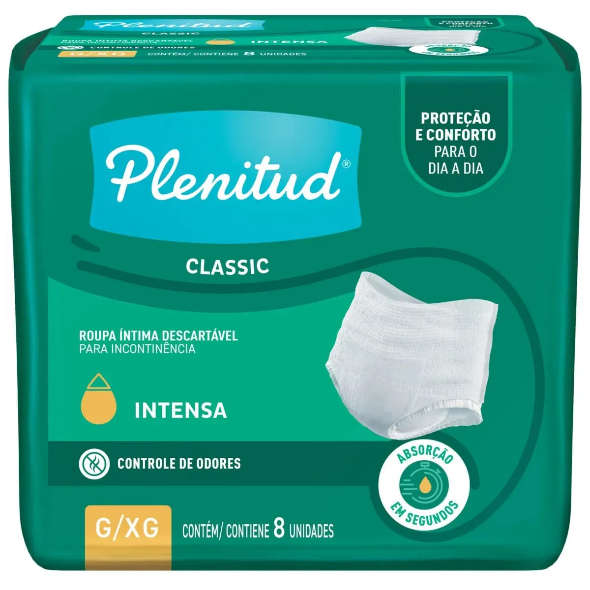 Roupa íntima Plenitud Classic unissex G/Xg 8 Unidades