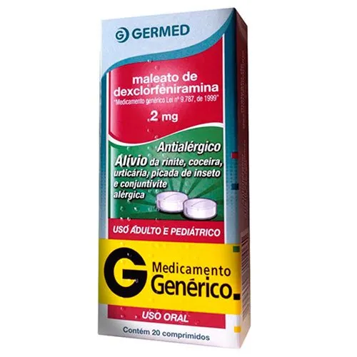 MALEATO DE DEXCLORFENIRAMINA 2mg cx 20 comp GERMED GENERICOS GENERICO