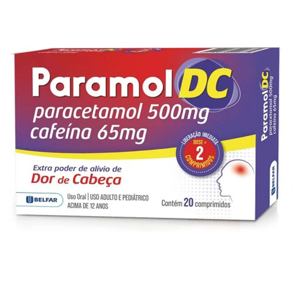 Paramol DC Paracetamol 500mg + Cafeína 65mg 20 Comprimidos Belfar