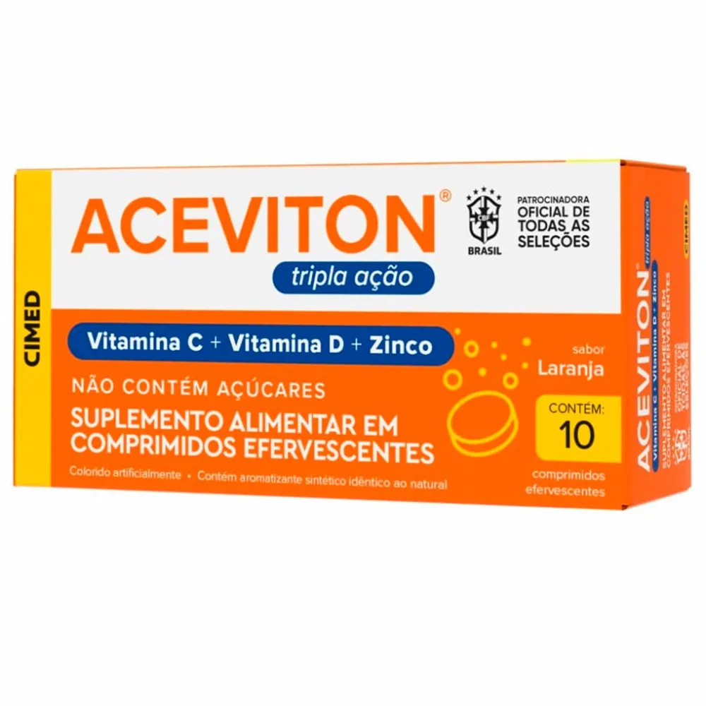 Aceviton Tripla Ação 10 Comprimidos Efervescentes Vitaminas C, D e Zinco Sabor Laranja Cimed