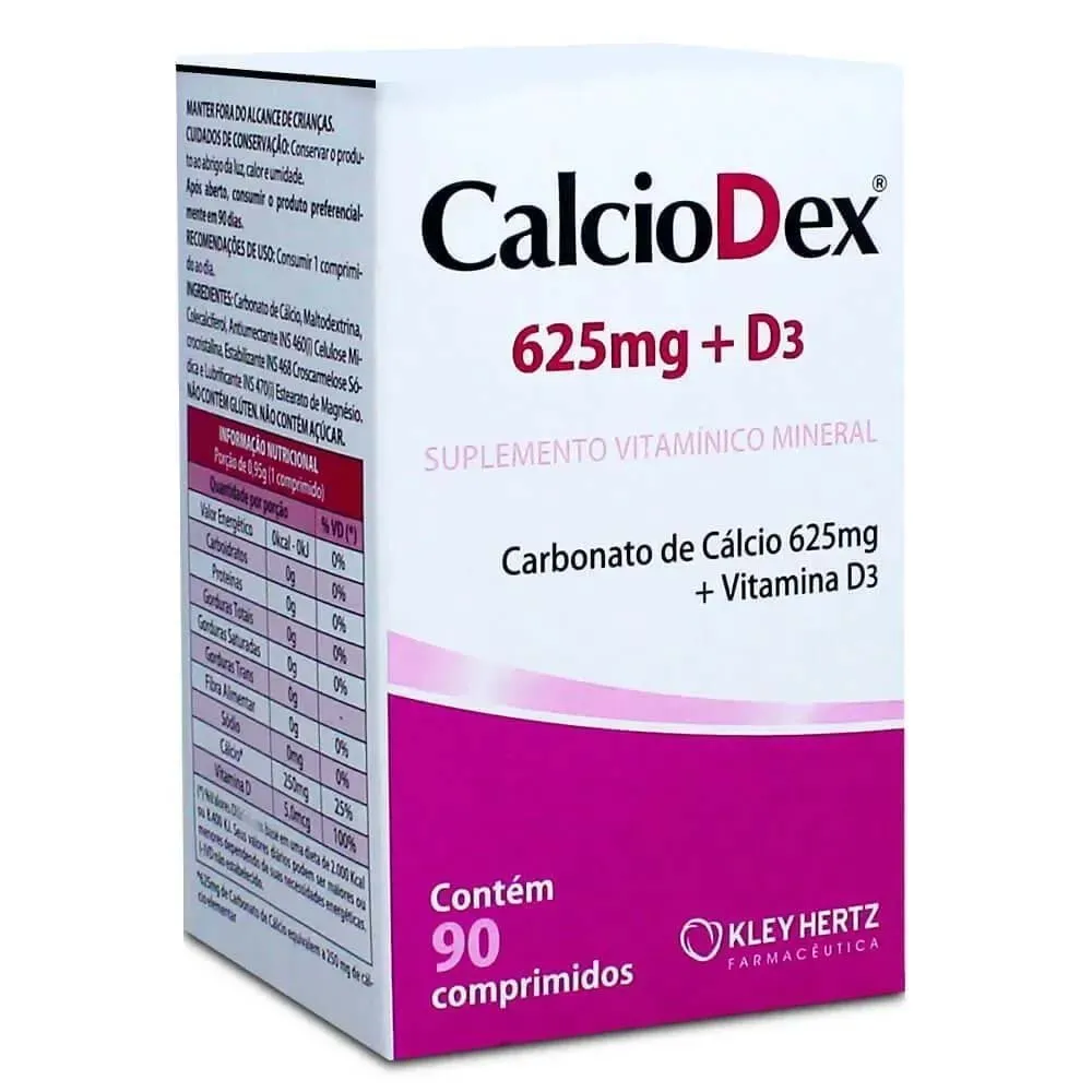CalcioDex Carbonato de Cálcio 625mg + Vitamina D3 90 90 Comprimidos Hertz
