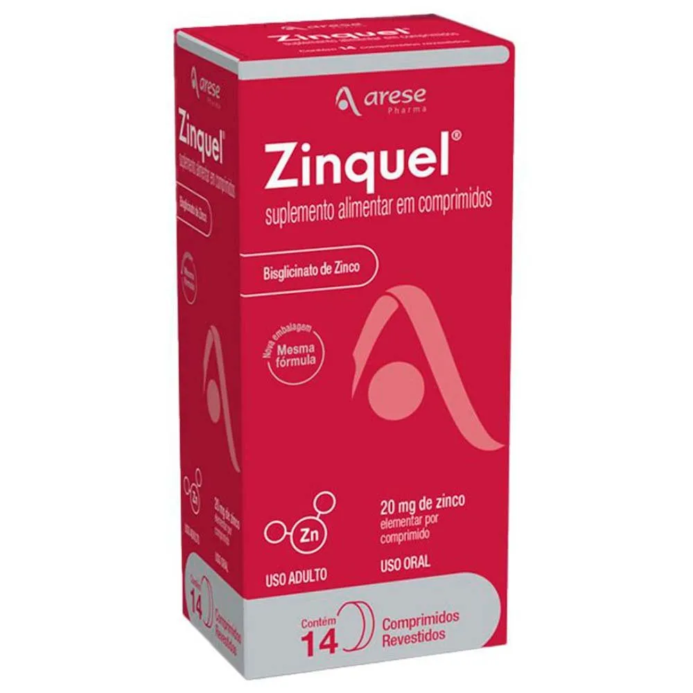 Zinquel Bisglicinato de Zinco 20mg 14 Comprimidos Revestidos Arese Pharma