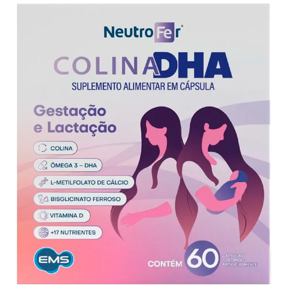 Polivitamínico Neutrofer Colina DHA 60 Cápsulas Moles Gestantes e Lactantes EMS
