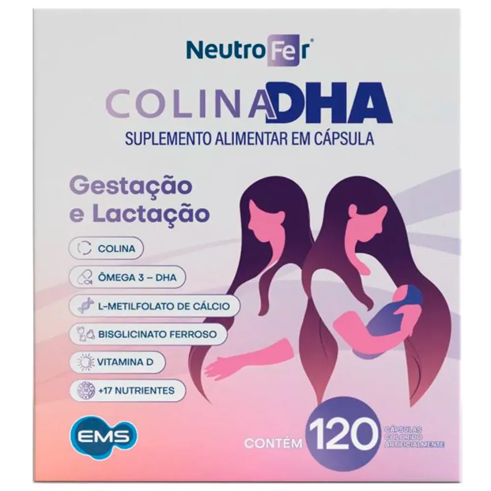 Polivitamínico Neutrofer Colina DHA 120 Cápsulas Moles Gestantes e Lactantes EMS