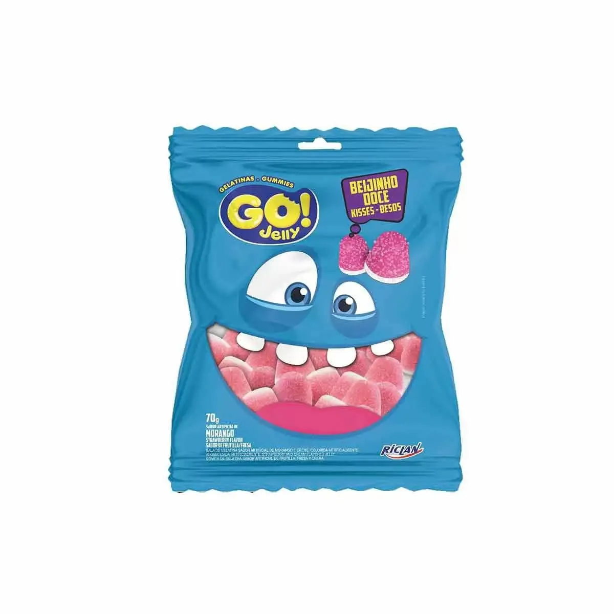 Bala de Gelatina Go! Jelly Beijinho Morango com 70g