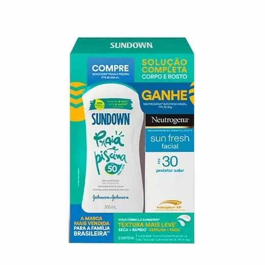 Kit Sundown Protetor Solar Praia E Piscina Fps50 200ml + Neutrogena Sun Fresh Facial Fps30 40g
