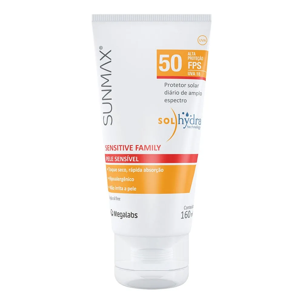 Protetor Solar SunMax Sensitive Family Pele Sensível FPS50 160ml