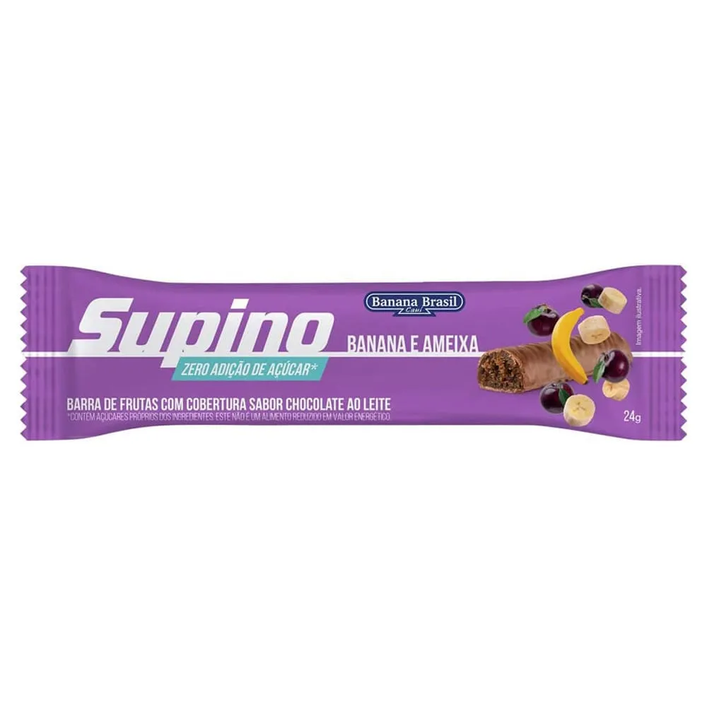Barra de Cereal Banana Brasil Supino Zero Açúcar Banana e Ameixa com Chocolate ao Leite 24g