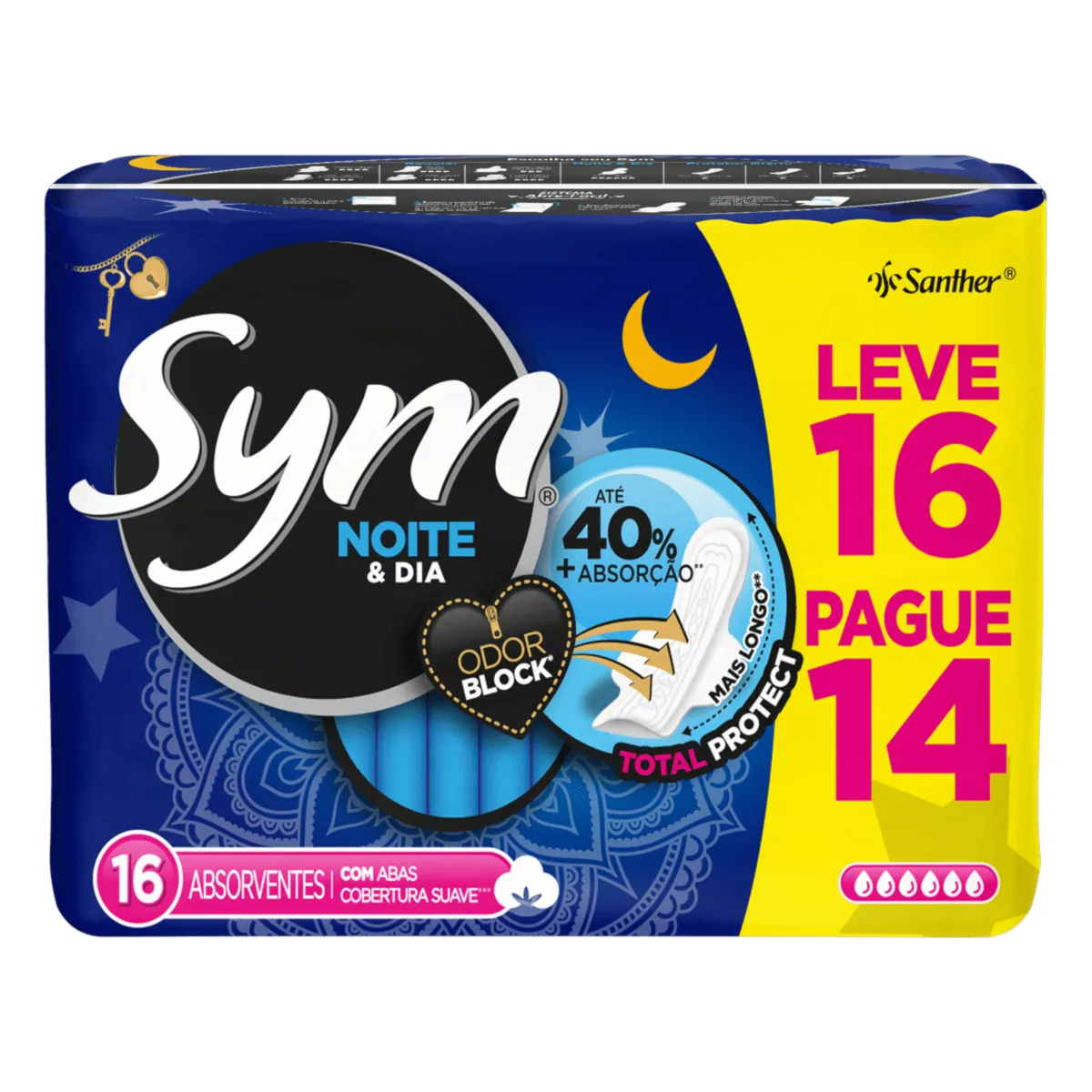 Absorvente Sym Noite & Dia Cobertura Suave Com Abas Com 16 Promocional