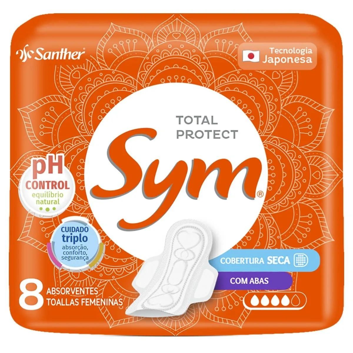 Absorvente Sym Total Protect Seca com Abas 8 unidades