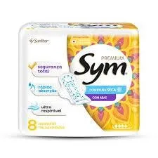 Absorvente Sym Premium Cobertura Seca C/ Abas 8 Und