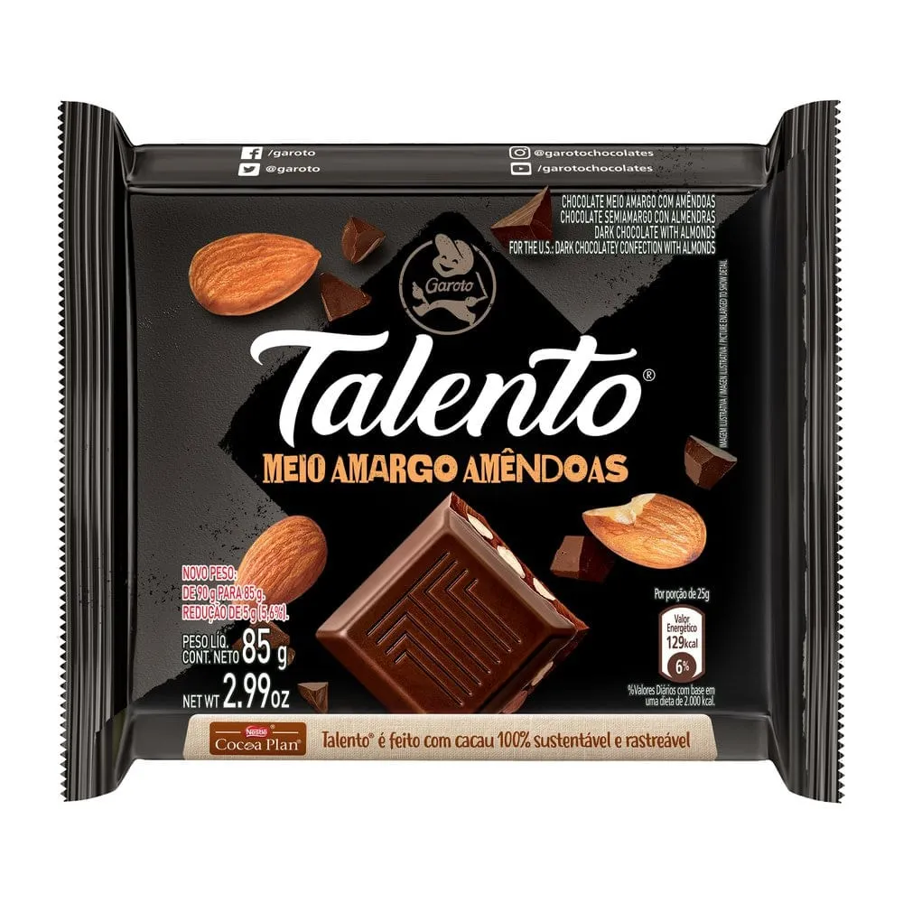 Talento Chocolate Meio Amargo com Amêndoas Garoto 85g
