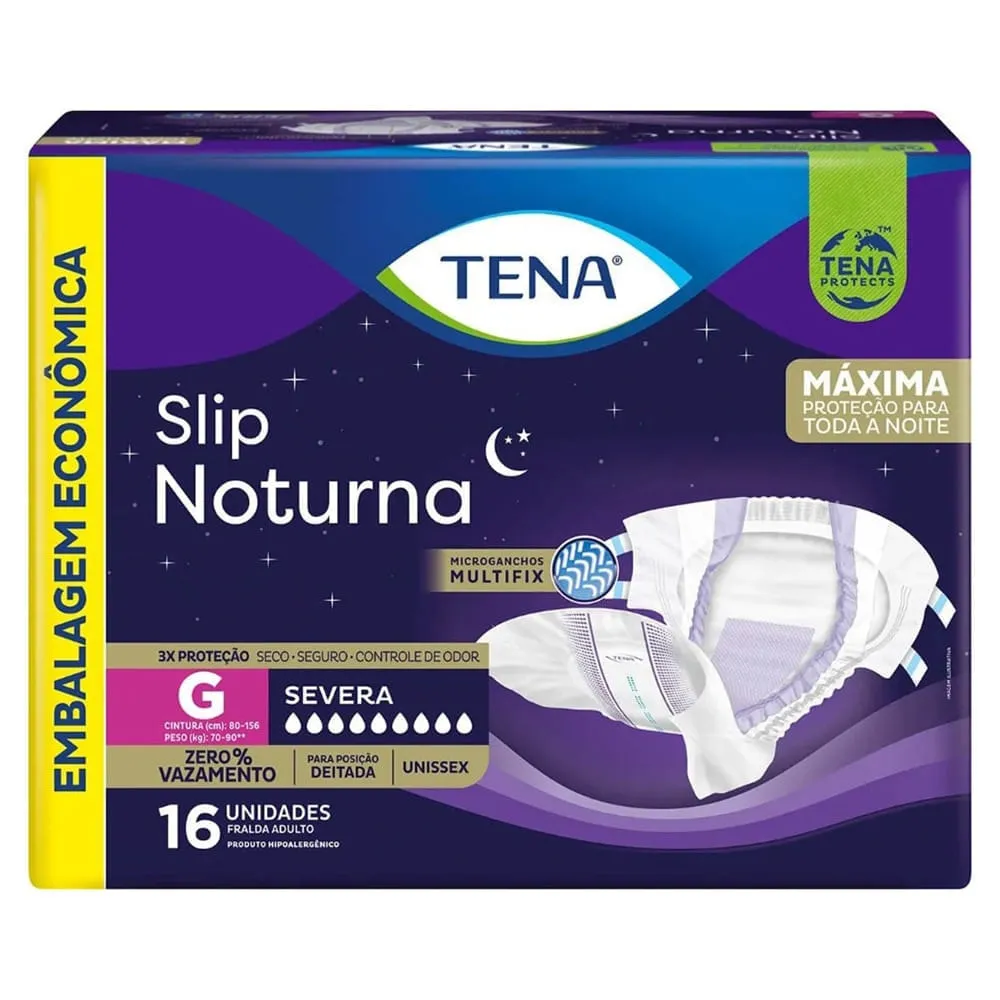Fralda Geriátrica Tena Dermacare Slip Noturna Tamanho G - Com 16 Unidades