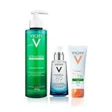 Kit Beleza Vichy Protetor Idéal Soleil Purify Oil Free FPS70 40g + Hidratante Facial Fortificante Minéral 89 30ml + Gel de Limpeza Normaderm 300g