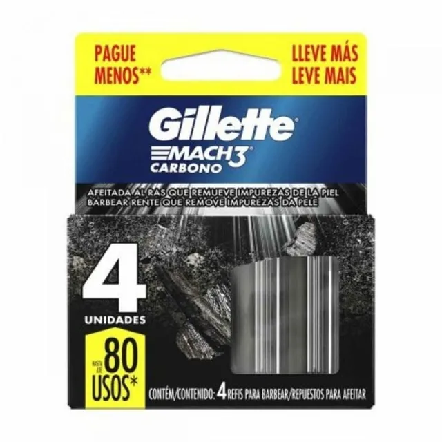 Carga Aparelho de Depilação Gillette Mach3 C/4 Unidades Carbono