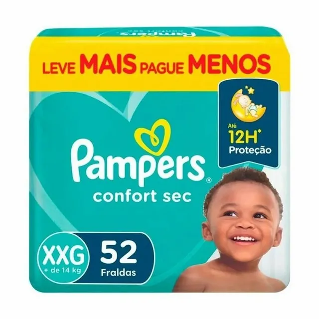 Fraldas Pampers Confort Sec Xxg 52 Unidades