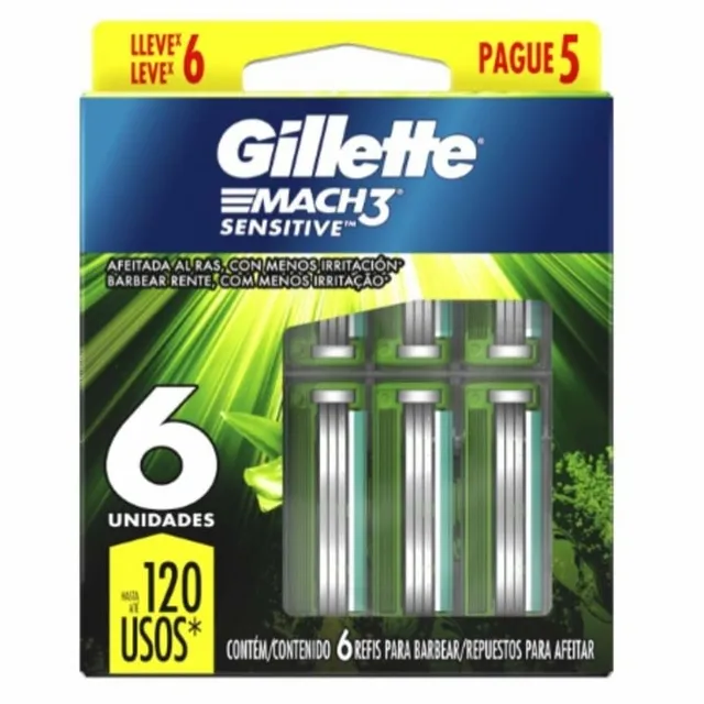 Carga Aparelho de Depilação Gillette Mach3 Sensitive c/6 Unidades
