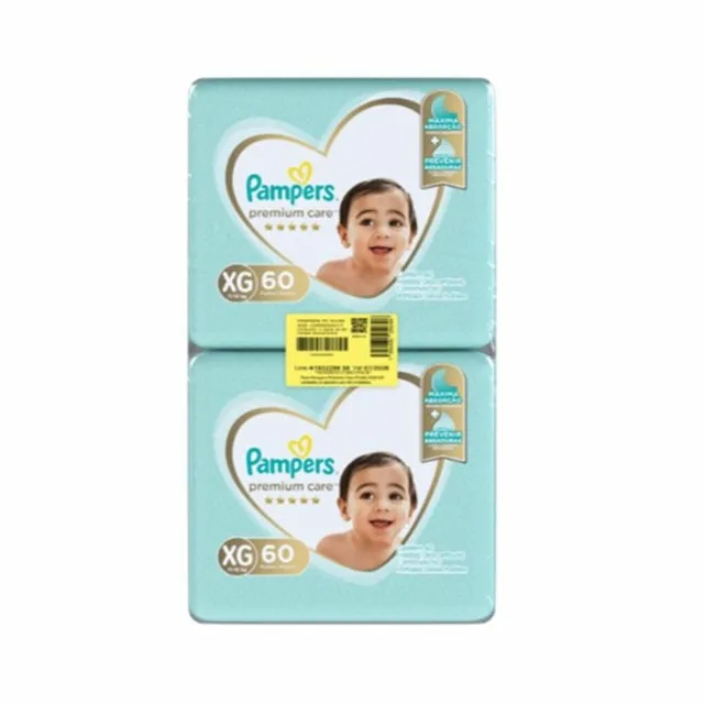 Pack Fralda Descartável Infantil Pampers Premium Care Xg 11 A 15Kg Pacote 2 Unidades 60 Fraldas Cada Pacote