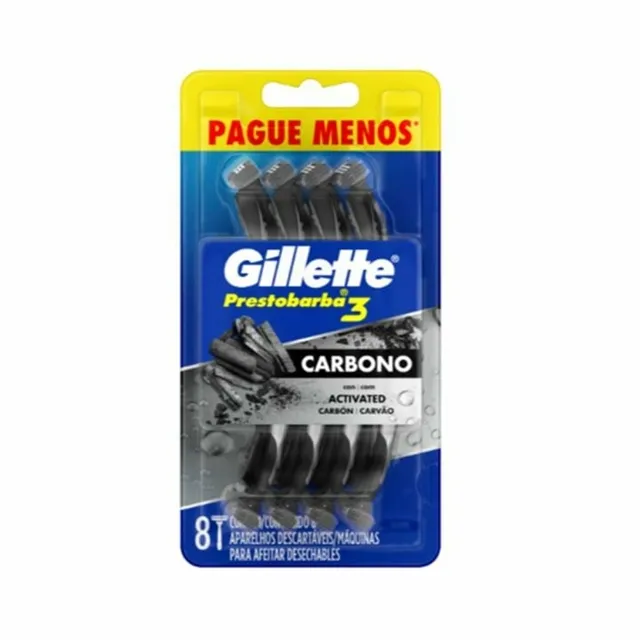 Aparelho de Barbear Descartável Gillette Prestobarba 3 Carvão Ativado c/ 8 unidades