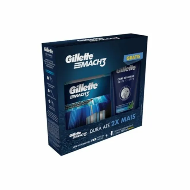 Carga para Aparelho de Barbear Gillette Mach3 4 Unidades + Creme de Barbear Gillette Rosto e Corpo 150ml
