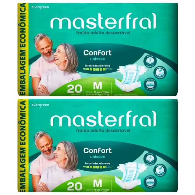 Kit 2 Fraldas Masterfral Confort Econômica M 20 Unidades cada