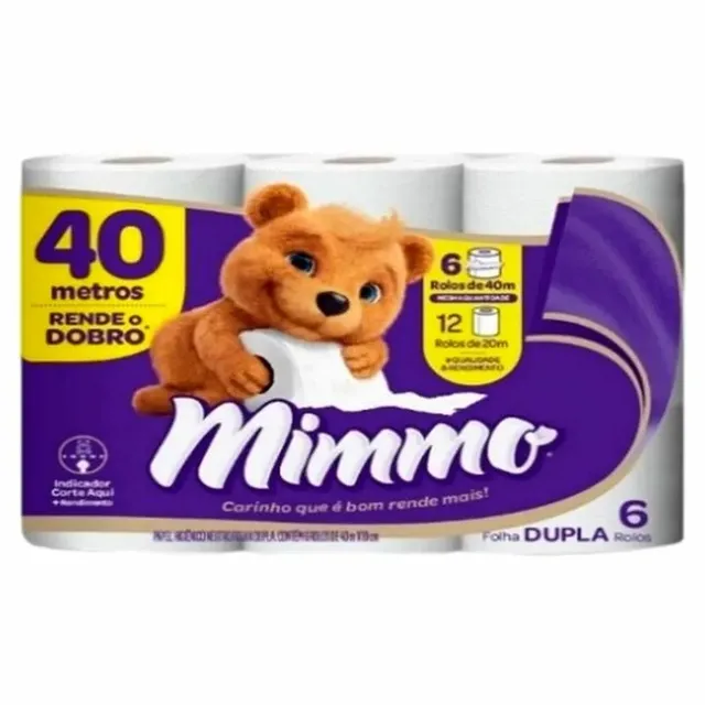 Papel Higiênico Mimmo Folha Dupla 40m c/ 6 Unidades