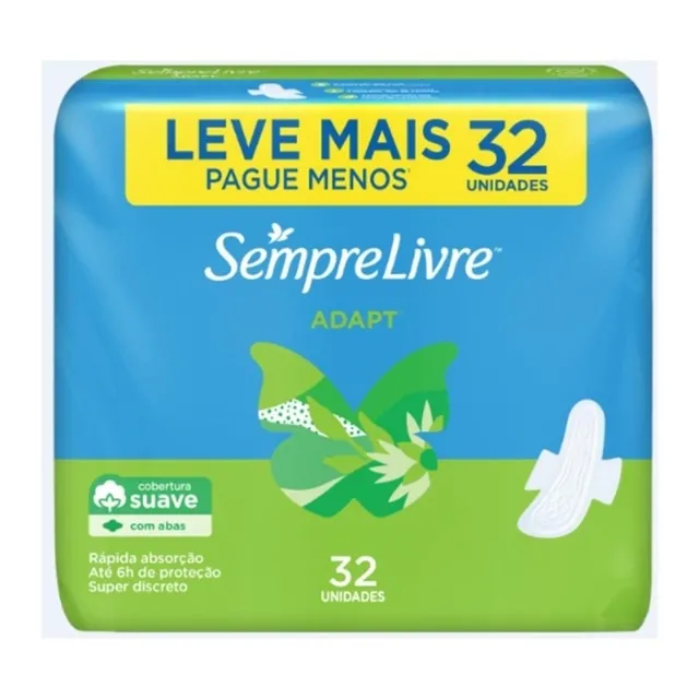 Absorvente Sempre Livre Conforto Noturno Cobertura Seca Com Abas 32 unidades