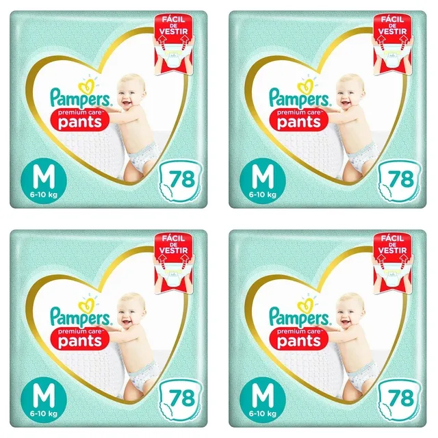 Kit 4 Fraldas Pampers c/ Pants Top M c/78 Unidades cada