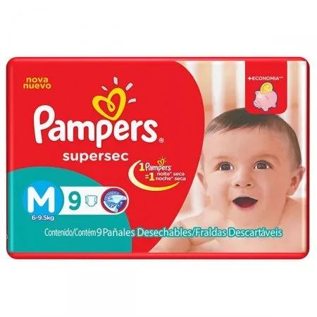 Fralda Descartável Infantil Pampers Supersec Tamanho M 9 Unidades
