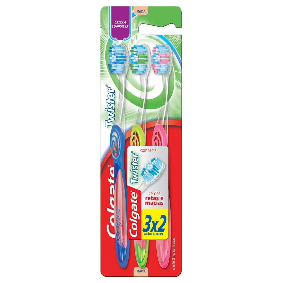 Escova Dental Colgate Twister Ultra Compacta Macia Leve 3 Pague 2